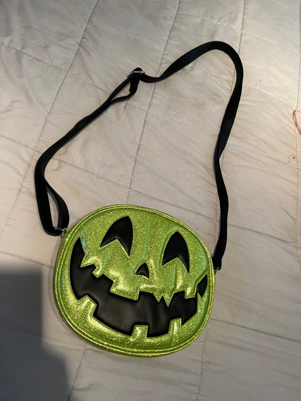 Love Pain And Stitches Neon Green Glitter Jack-o'-Lantern Crossbody